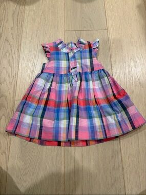 GAP Pink Multi-Color Plaid Ruffle Sleeve Dress